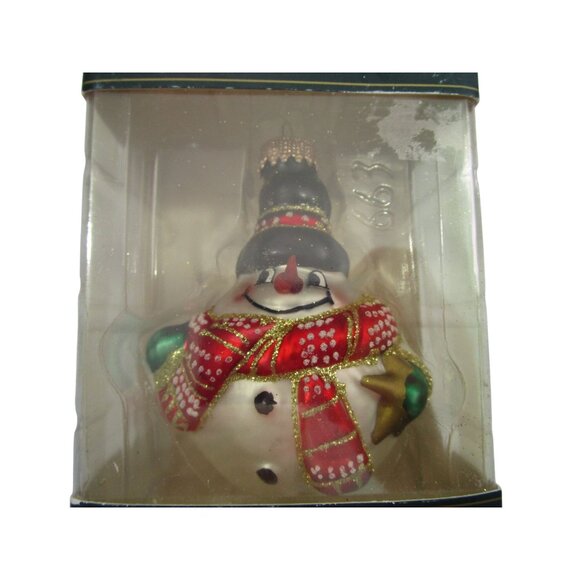 Krebs Glass Chubby Snowman Ornament Red Scarf Hat 3.5" NIB - Picture 1 of 8